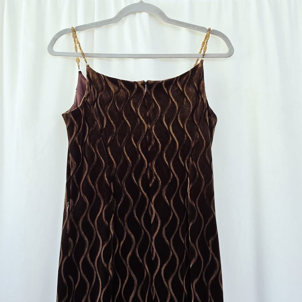 SCOTT MCCLINTOCK Brown Long Stretchy Velvet Formal Dress Size 6 Y2K Beaded Strap - Picture 9 of 13